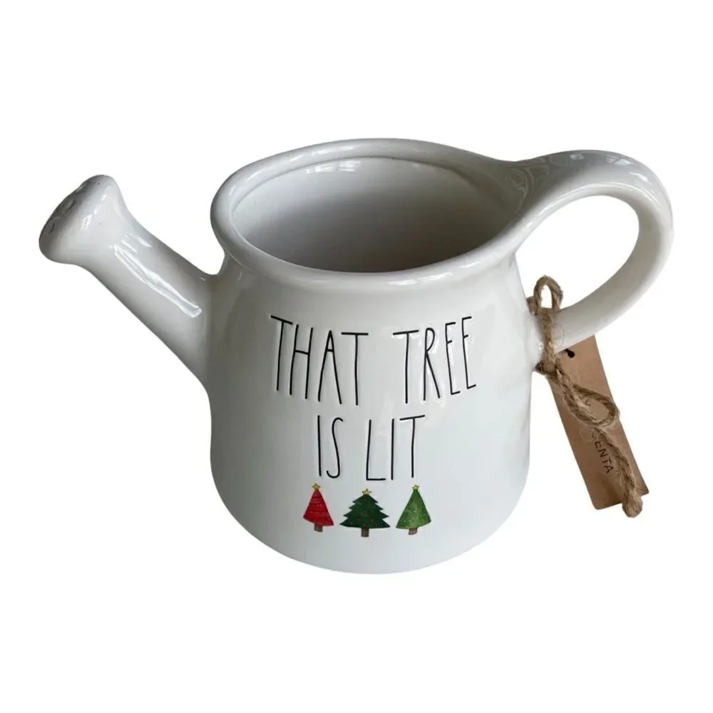 Rae Dunn Holiday THAT TREE IS LIT Ceramic Glossy Finish Water Can Decor NWT